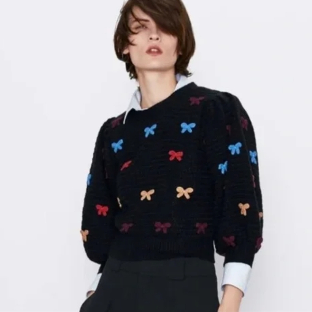 Size Small Crochet Embroidery Colorful Butterfly Embellished Sweater